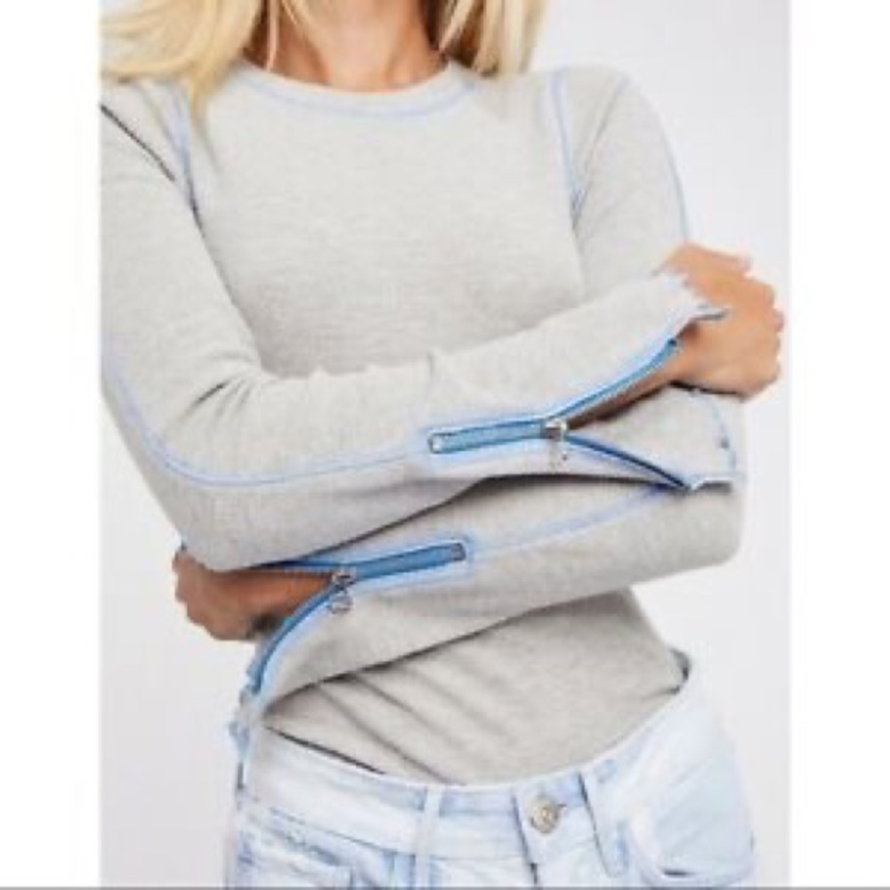Free People Zip It Cuff Zipper Thermal Waffle Knit